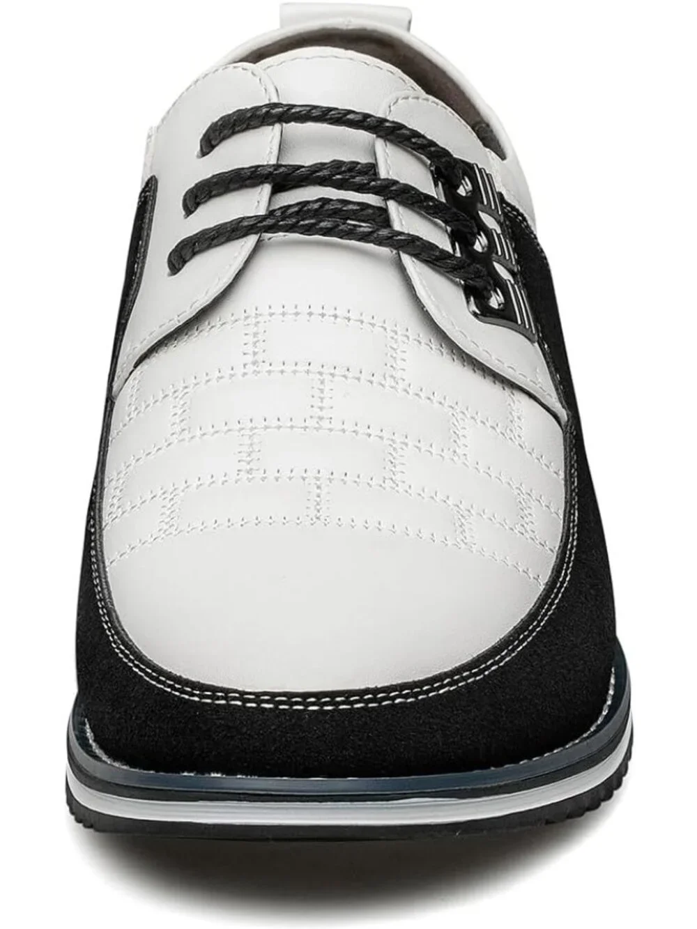 Men's White Plaid Embossed Grid Leather Comfortable Hybrid Oxford Dress Sneakers